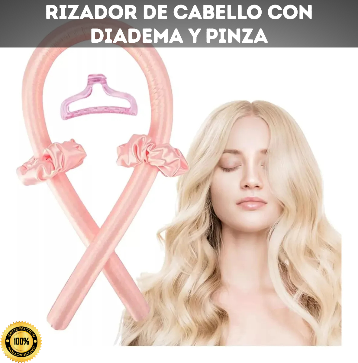 RIZADOR DE CABELLO SIN CALOR CON DIADEMA Y PINZA