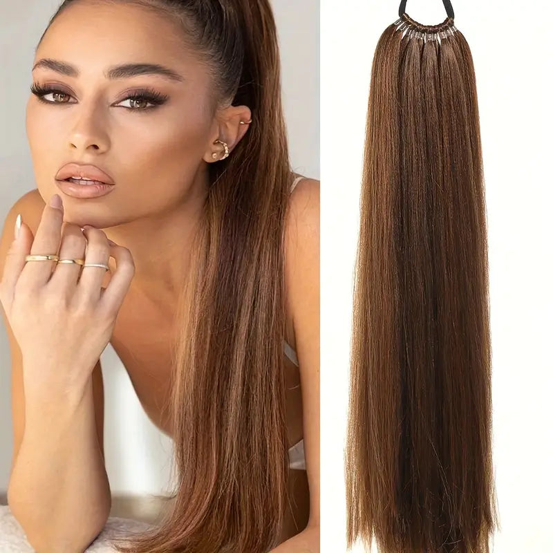 3 EXTENSIÓNES DE CABELLO SINTÉTICO DE COLETA TRENZADA CON ELÁSTICO